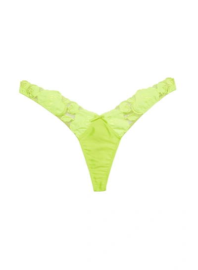 Fleur Du Mal Rose Logo Embroidery Thong In Neon Yellow