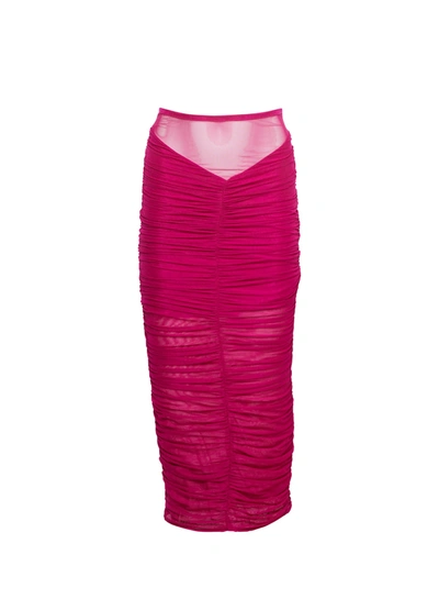 Fleur Du Mal Ruched Sheer Midi Skirt In Magenta