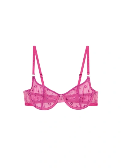 Fleur Du Mal Monogram-embroidered Balconette Bra In Fuchsia Rose