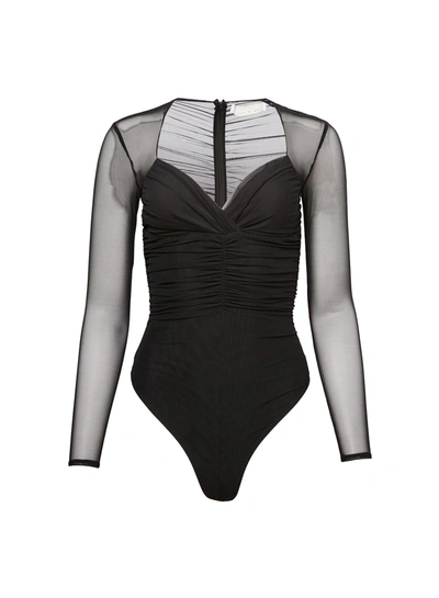 Fleur Du Mal Ruched Long-sleeved Bodysuit In Black