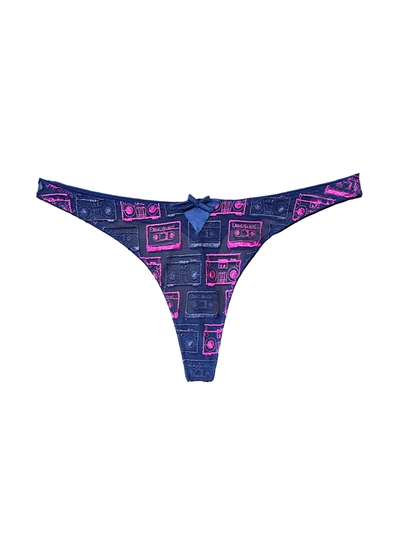 Fleur Du Mal Boombox Embroidery Thong In Nighttime Blue