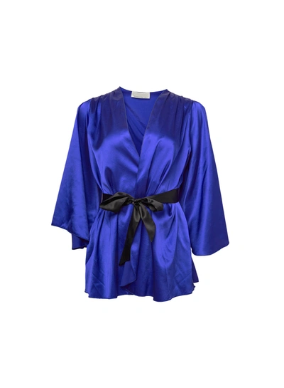 Fleur Du Mal Angel Sleeve Silk Robe In Electric Blue