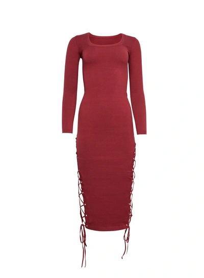 Fleur Du Mal Knit Lace Up Midi Dress In Cinnamon