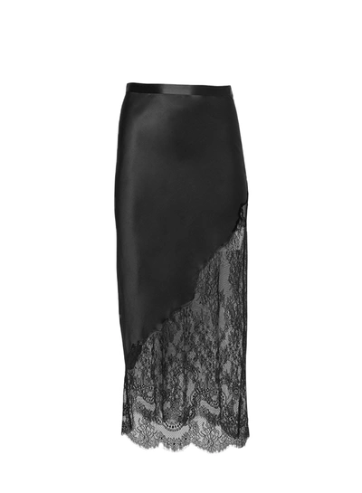 Fleur Du Mal Silk And Chantilly Lace Skirt In Black