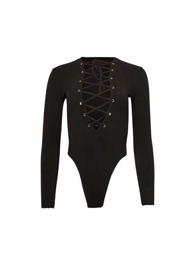 Fleur Du Mal Knit Lace Up Bodysuit In Black