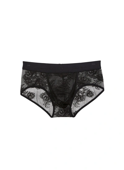 Fleur Du Mal Men's Bouquet Lace Brief In Black