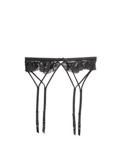 Fleur Du Mal Sequin Violet Embroidery Garter In Black