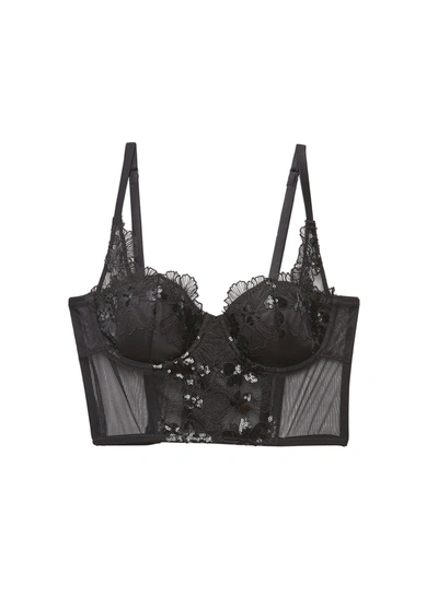 Fleur Du Mal Sequin Violet Embroidery Bustier Top In Black