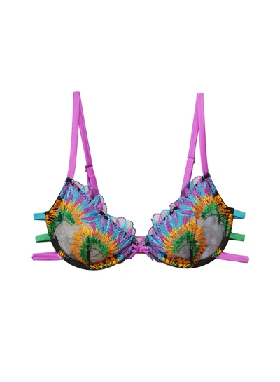 Fleur Du Mal Carnival Embroidered Balconette Bra In Multi