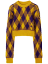 Burberry Ekd Check Knit Tassel-shoulder Crop Sweater In Yellow & Orange