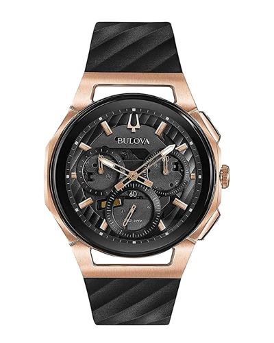 Bulova Men's Chronograph Curv Black Rubber Strap Watch 44mm