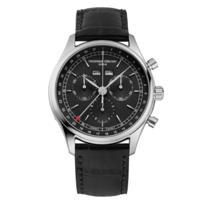 Frederique Constant Men's Swiss Chronograph Black Leather Strap Watch 40mm In Black / Grey