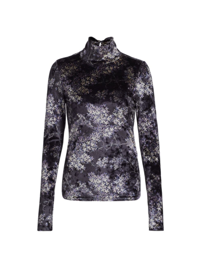 Cinq À Sept Kiara Lilac Floral Mesh Turtleneck Top In Multi