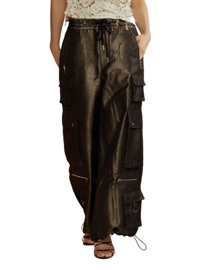Cynthia Rowley Women's Metallic Twill Cargo Pants In Black Gold