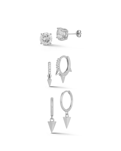 Glaze Jewelry Rhodium Plated Cz Combo Set Of Huggie Earrings