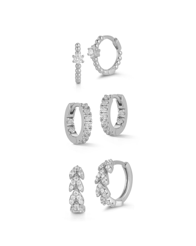 Glaze Jewelry Rhodium Plated Cz Combo Set Of Huggie Earrings