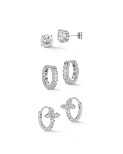 Glaze Jewelry Rhodium Plated Cz Combo Set Of Huggie Earrings