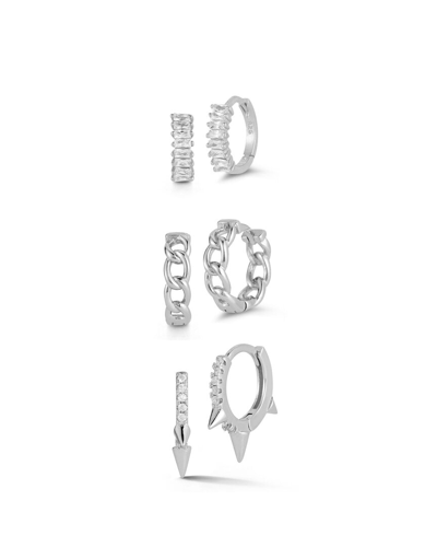 Glaze Jewelry Rhodium Plated Cz Combo Set Of Huggie Earrings