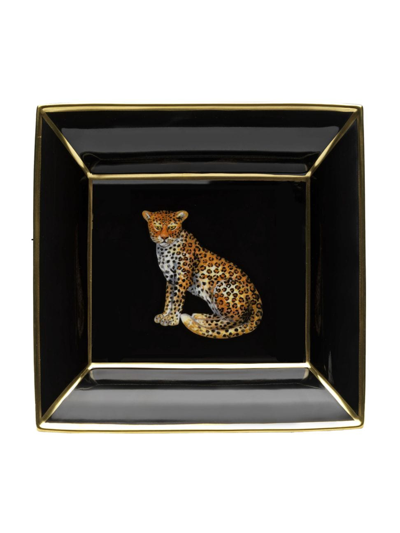 Halcyon Days Magnificent Wildlife Leopard Square Tray In Black