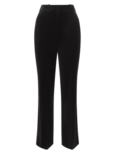Reiss Opal Satin-stripe Flared-leg Mis-rise Stretch-velvet Trousers In Black