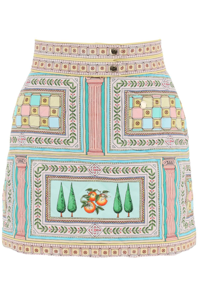 Casablanca Quilted Printed Satin Mini Skirt In Patterned White