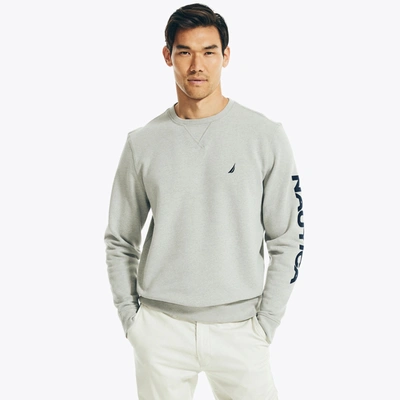 Nautica Mens Logo Crewneck Sweatshirt In Grey