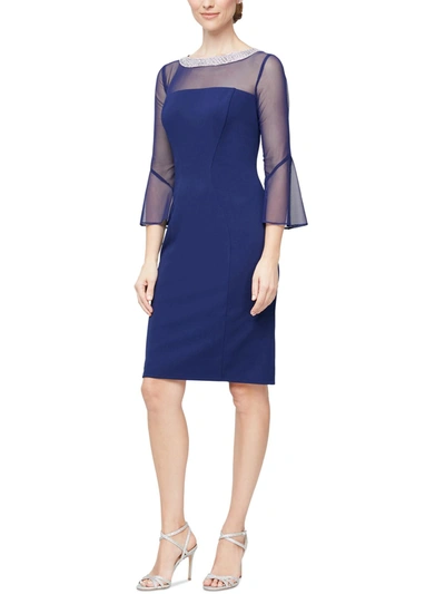 Alex Evenings Womens Special Occasion Embellished Cocktail Dress In Blue