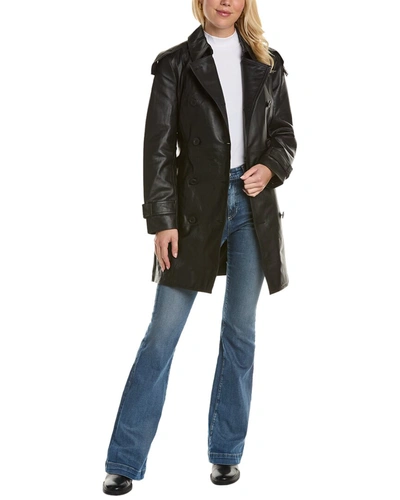 Badgley Mischka Triss Double-breasted Leather Trench Coat In Black