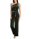 Anne Klein One-shoulder Velvet Jumpsuit In Green