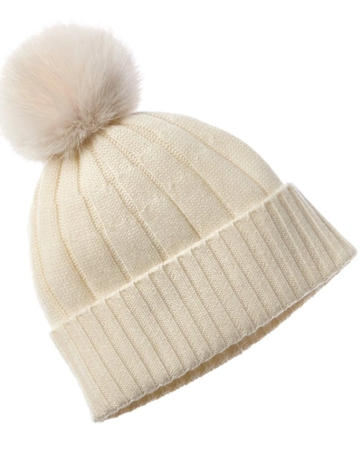 Phenix Wide Rib Cuffed Cashmere Hat In White