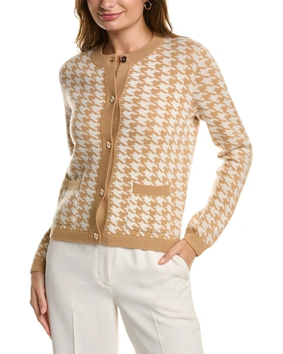 Kier + J Kier+j Houndstooth Wool & Cashmere-blend Sweater In Beige