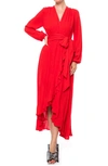 Meghan La Meadow Surplice V-neck Long Sleeve Maxi Dress In Cherry