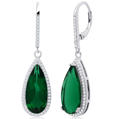 Max + Stone 925 Sterling Silver Pear Cut Gemstone Dangle Earrings With White Topaz Accents In Green