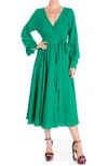 Meghan La Long Sleeve Midi Dress In Emerald
