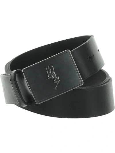 Polo Ralph Lauren Men's Plaque-buckle Leather Belt In Black,matte Black