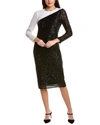 Anne Klein Colorblock Sequin Long Sleeve Midi Dress In Black