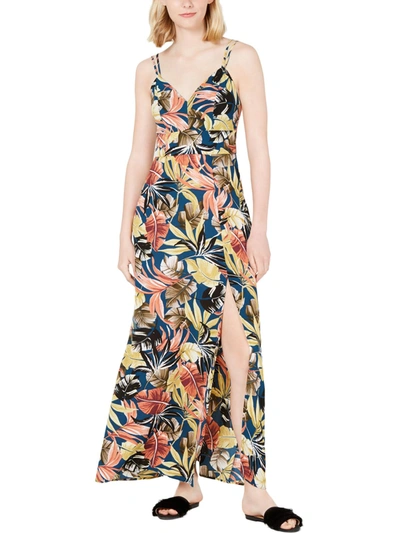 Teeze Me Juniors Womens Tropical Print Slip Maxi Dress In Multi