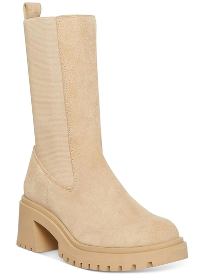 Steve Madden Womens Leather Stretch Mid-calf Boots In Beige
