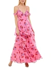 CRYSTAL DOLL JUNIORS WOMENS FLORAL TIERED EVENING DRESS