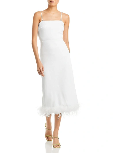 Lucy Paris Womens Faux Feather Trim Back Slit Cocktail And Party Dress In White