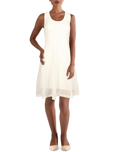 Signature By Robbie Bee Petites Womens Lace Sleeveless Fit & Flare Dress In White