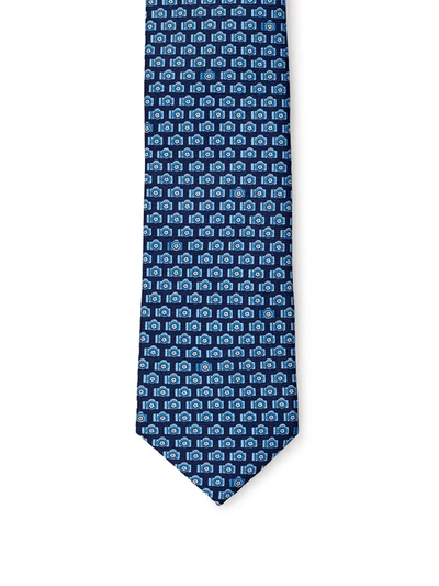 Ermenegildo Zegna Printed Silk Men's Tie In Blue