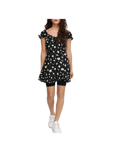 Free People Like A Lady Womens Sleeveless Printed Mini Dress In Black