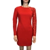 BEBE LACE LONG SLEEVES KNEE LENGTH DETAILED SHEATH DRESS IN RED