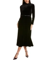Anne Klein Long Sleeve Velvet Midi Dress In Black