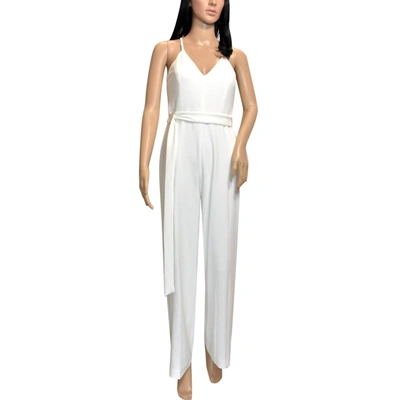 Bebe Women Back Lace Belted V-neck Jumpsuit In White