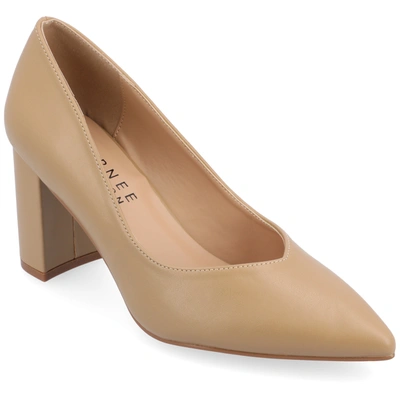 Journee Collection Women's Simonne Block Heel Pointed Toe Pumps In Caramel