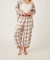 FREE PEOPLE FALLIN' FOR FLANNEL LOUNGE PANTS IN OLAY & GREEN COMBO