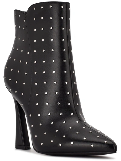 Nine West Torrie Womens Faux Leather Studded Ankle Boots In Black