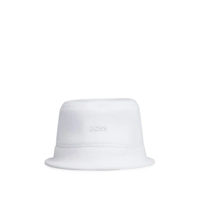 Hugo Boss Cotton-piqu Bucket Hat With Logo Detail In White